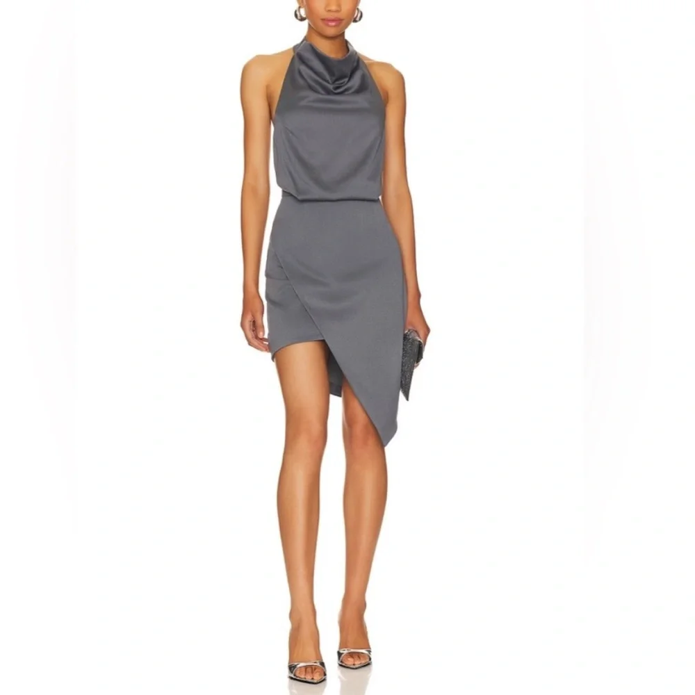 Elliatt x REVOLVE Camo Satin Dress in Charcoal NWT